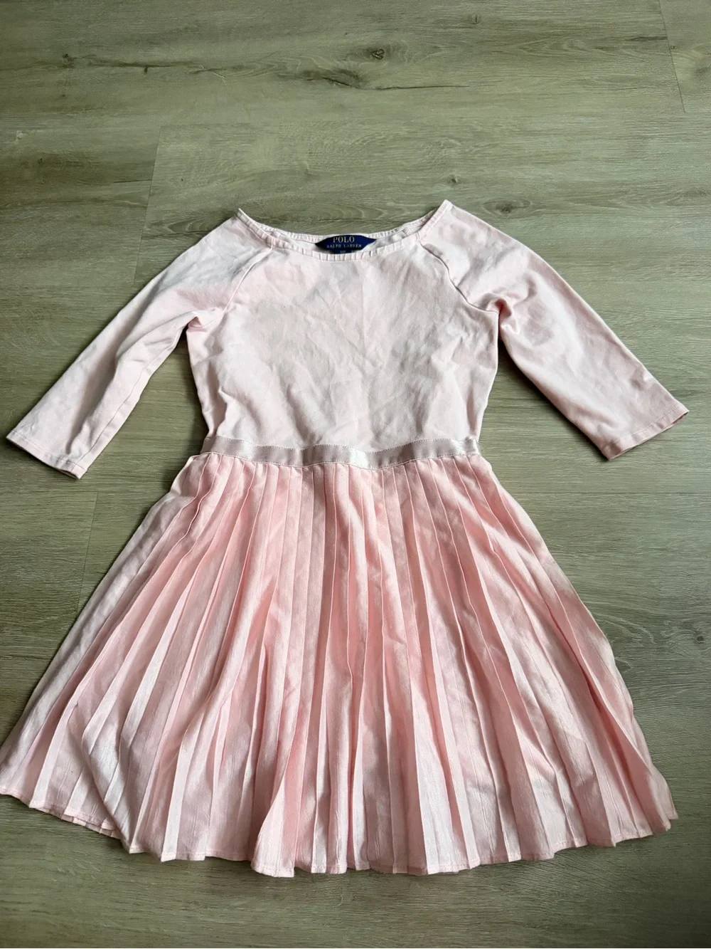 Polo Ralph Lauren Girls Pink Pleated Stretch Ponte Dress Cotton SZ 7
